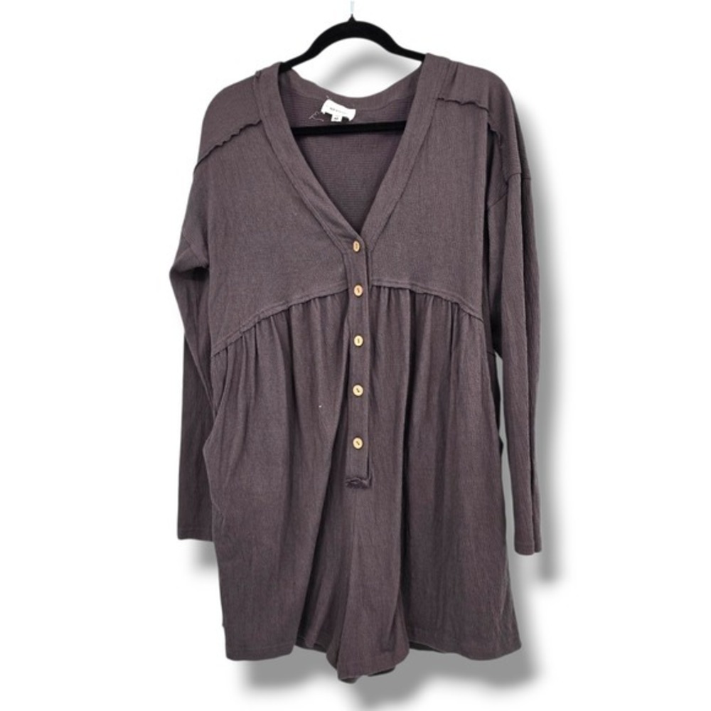Heyson‎ Button Front Romper Long Sleeve Casual Comfy Lounge Medium